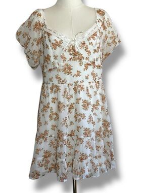 Trixxi Dress Tan White Orange Floral Mini Size XL NWT